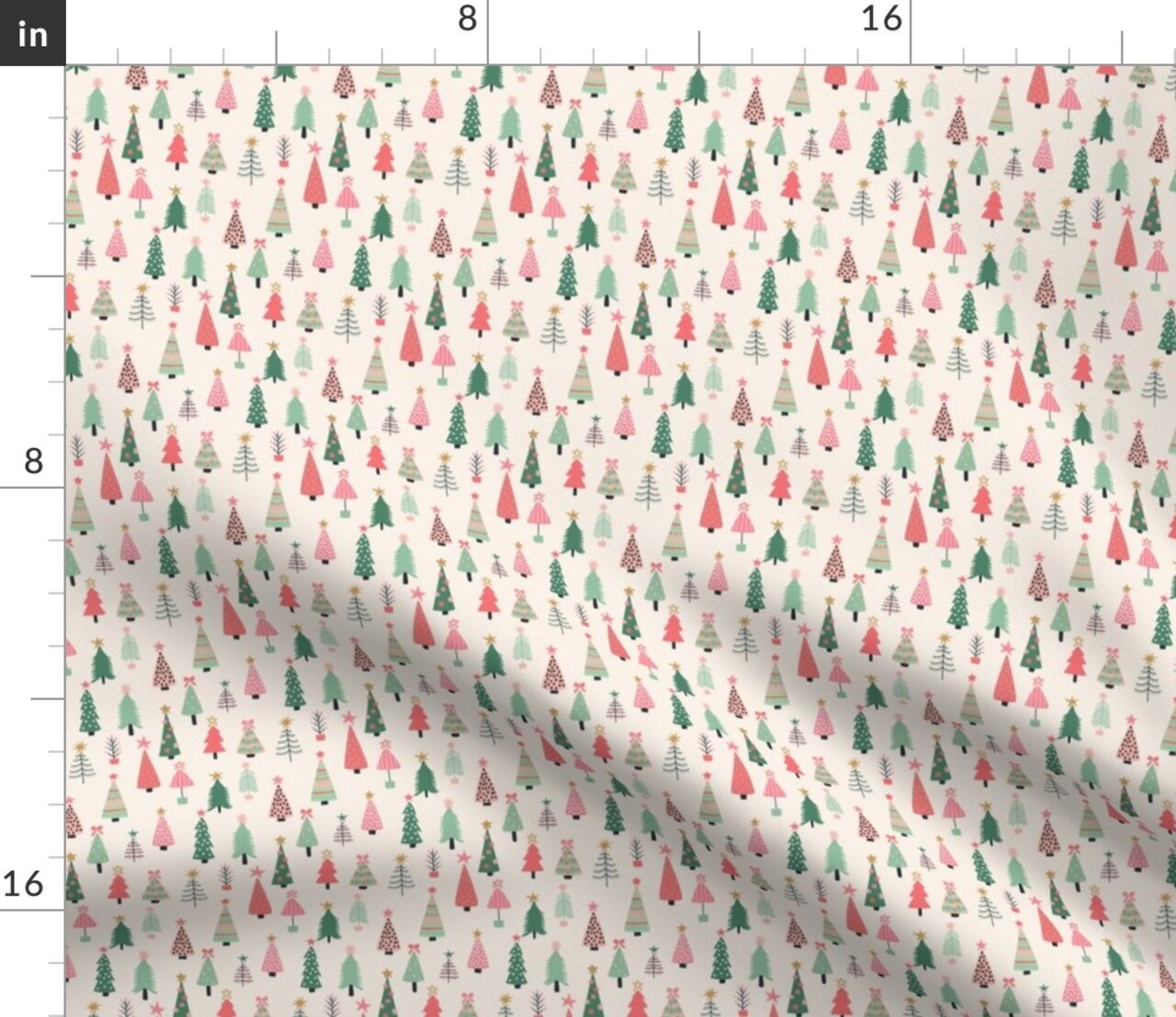 All Christmas Trees Mini Tree Holiday Pink Green Custom Printed Fabric by Spoonflower Various Fabrics by the Yard or Fat Quarter